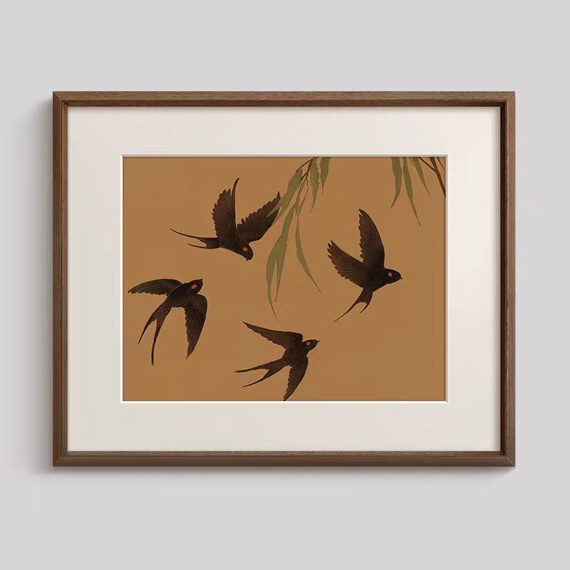 春燕戏柳》法式中古风客厅装饰画中国风餐厅玄关壁画复古卧室挂画