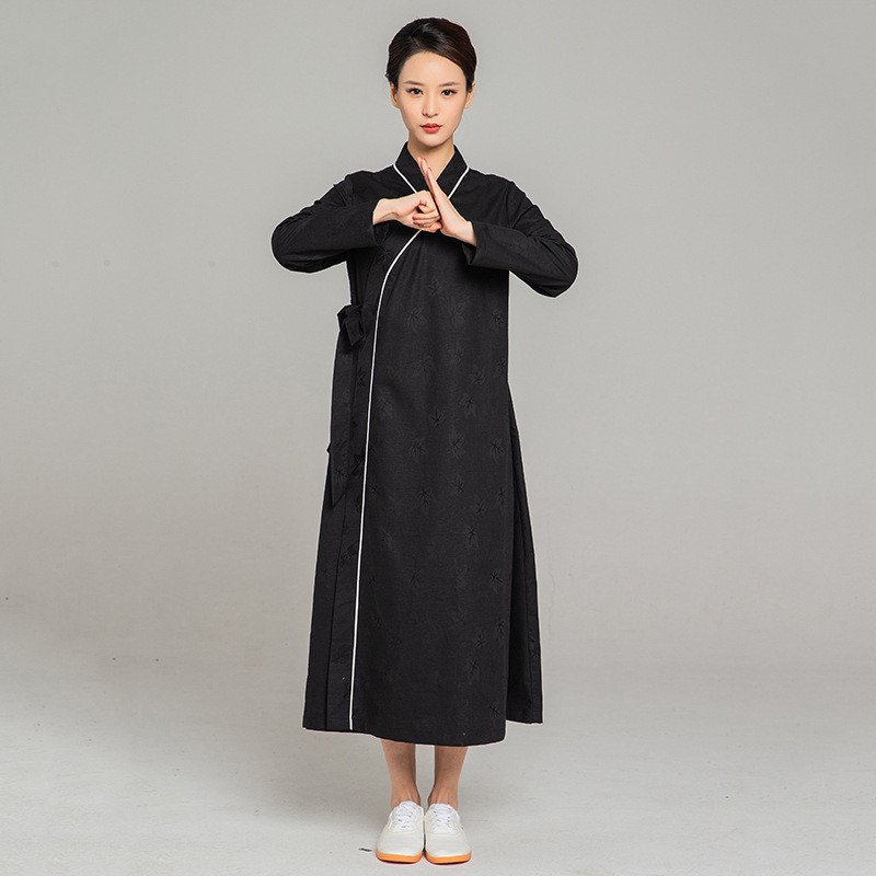 武农2023长袍新款亚麻太极服女中国风斜领春夏季长款复古表演服