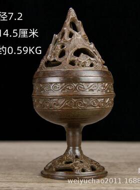 博山炉摆件仿古纯铜檀香炉室内家居客厅摆设茶台书房香薰炉装饰品