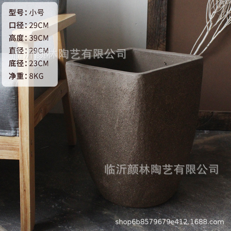 方口圆底花盆粗紫砂陶盆透气陶缸室内阳台绿植装饰盆大口径组合盆