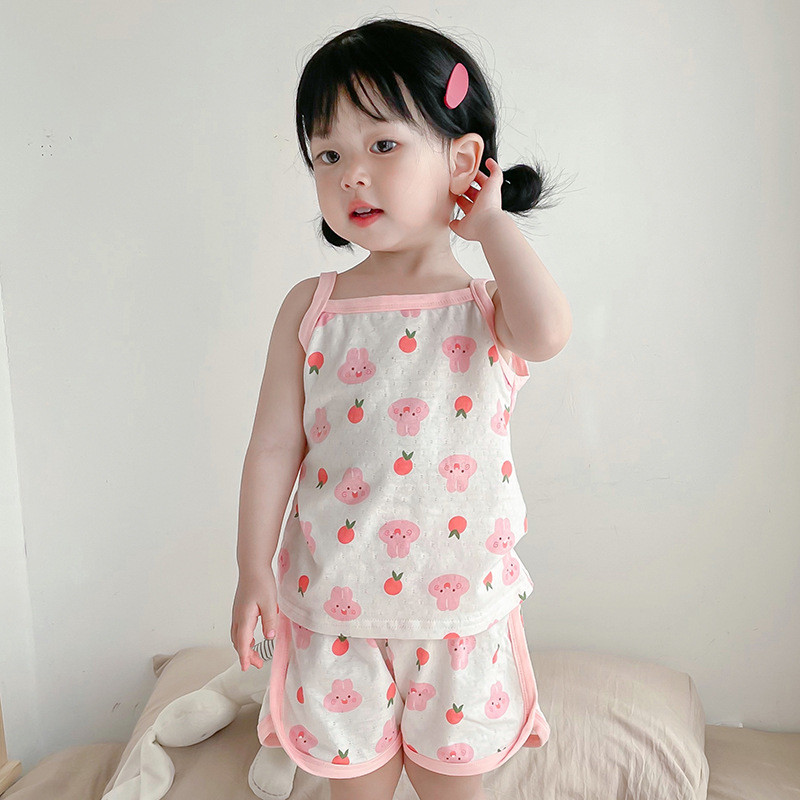 2024新款女童吊带背心宝宝家居服套装纯棉儿童睡衣夏季莫代尔薄款