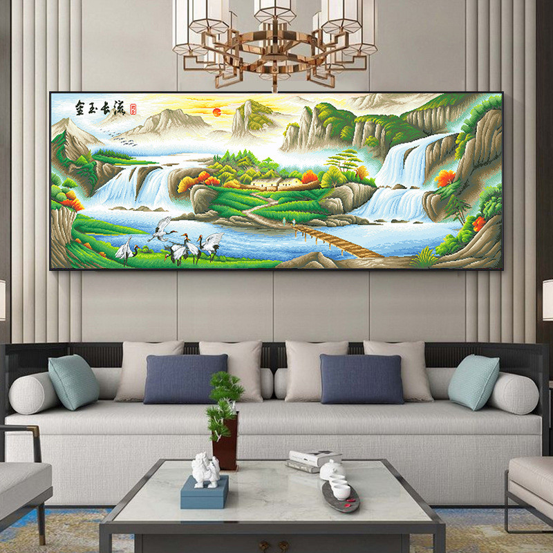 金玉长流十字绣2024新款线绣客厅大幅高端风景名画山水画自己刺绣