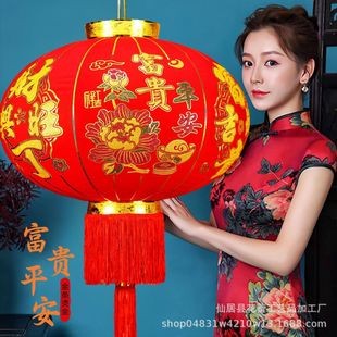 新年大红灯笼长杆春节过年植绒布挂饰阳台户外大门口喜庆装饰灯笼