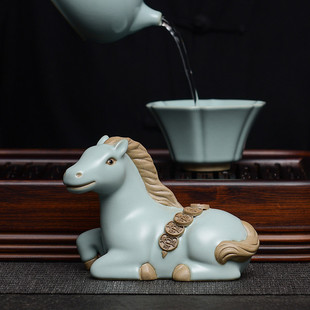 热销精品汝窑马上有钱茶艺片茶宠摆件可养创意开茶桌汝瓷茶具小摆