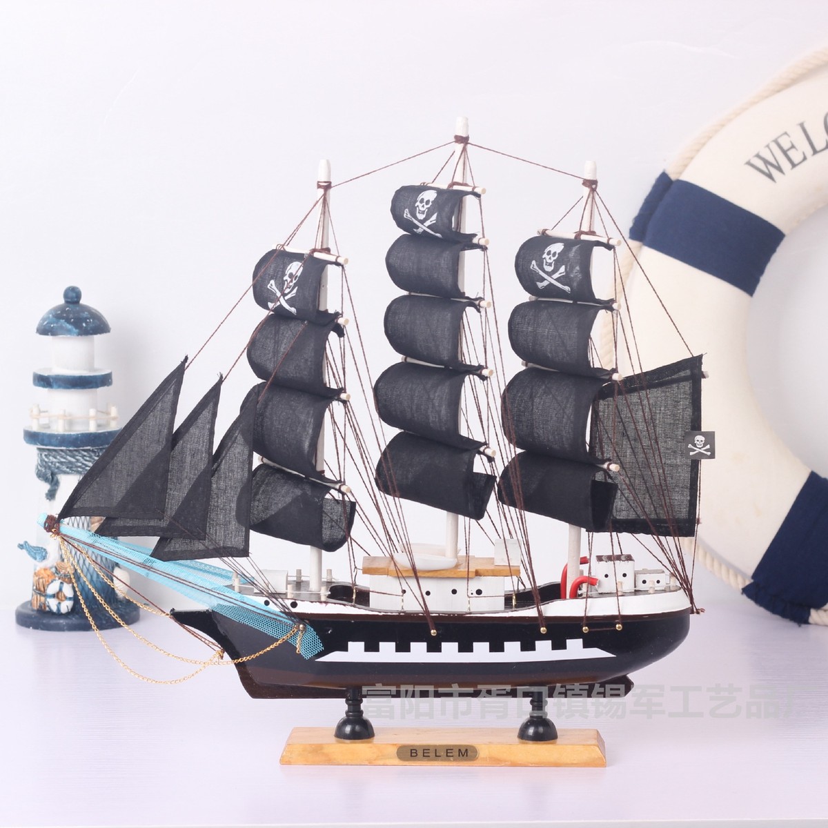 木质摆设模型地中海木制帆船摆件33cm海盗船工艺品家居装饰帆船