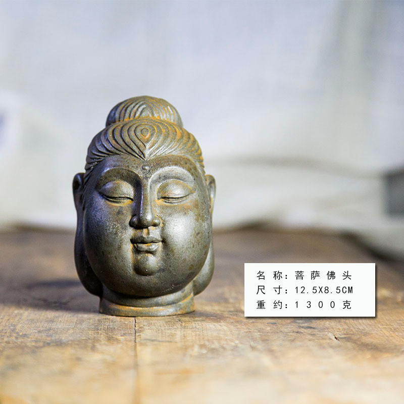 中式创意书房菩萨佛头纯手工铸铁装饰品树脂禅意桌面家居摆件批发