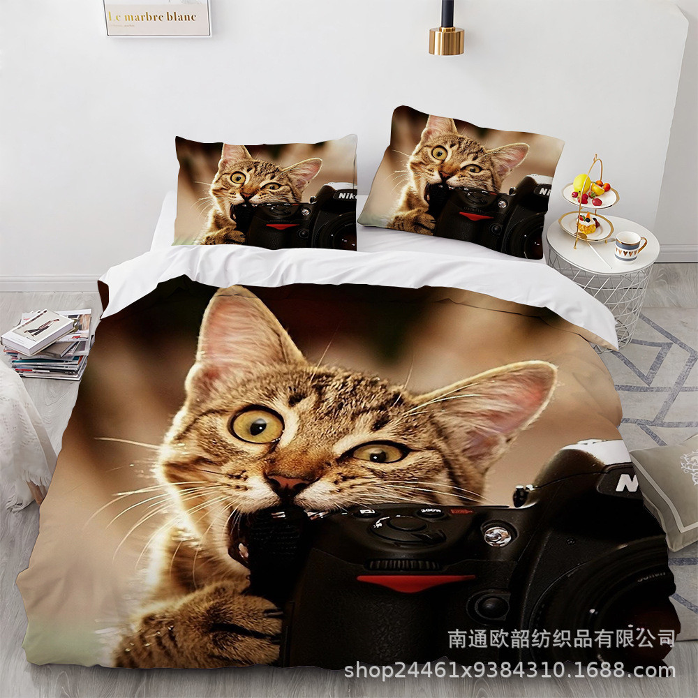 ebay三件套 外贸3d猫咪家纺床上用品四件套 套件印花