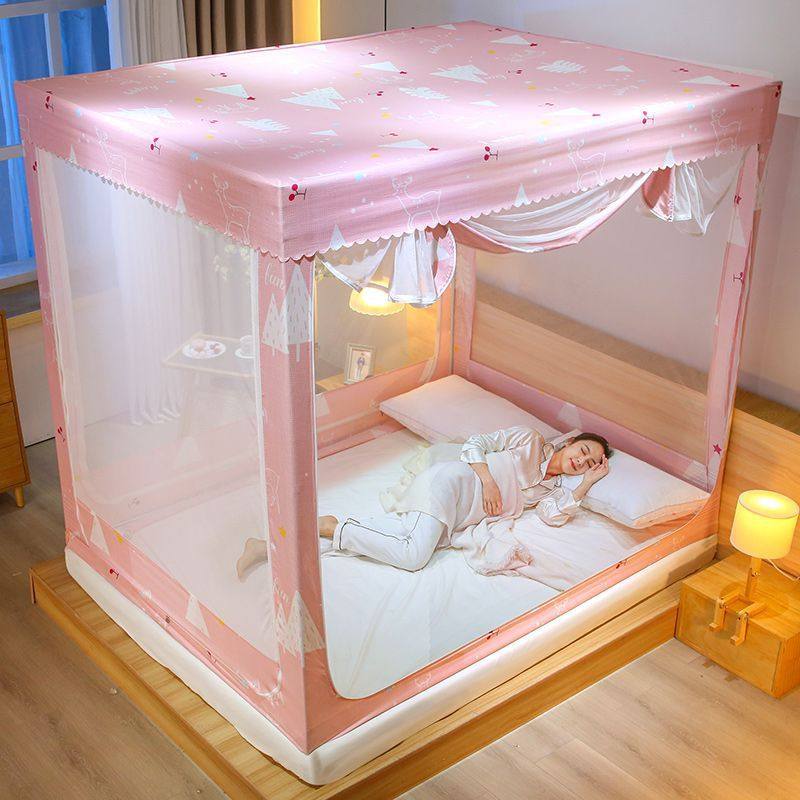 蚊帐家用蒙古包遮光床帘一体式支架固定防尘床幔帐篷防摔儿童卧室