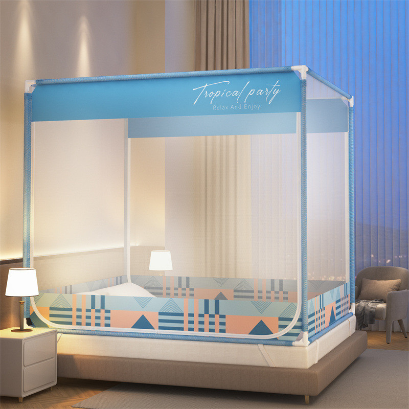 2024家庭新款印花u门外穿杆坐床拉链蚊帐年大床对开门包邮