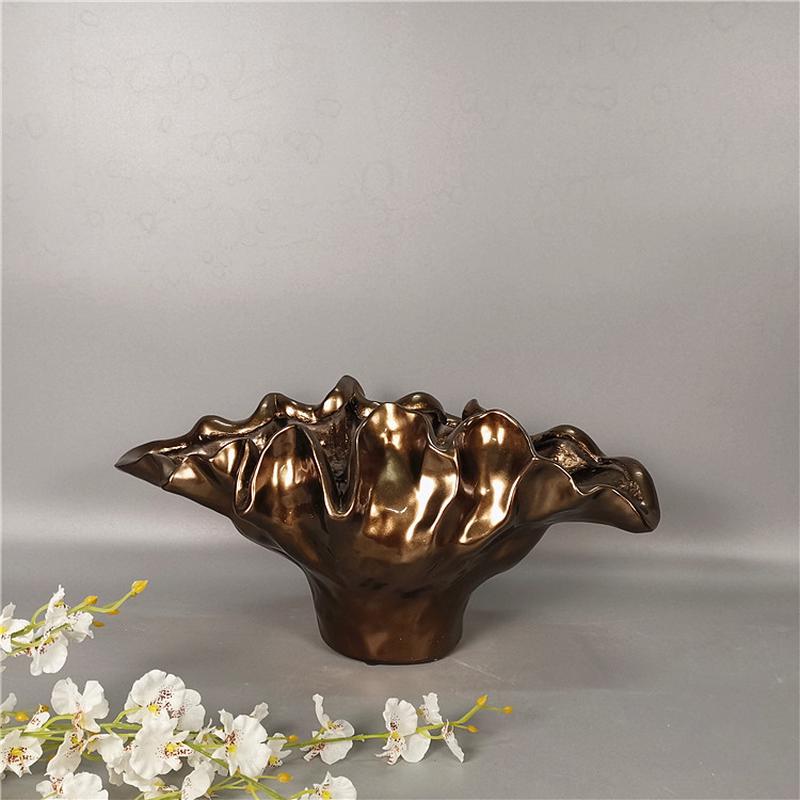 简约树脂花艺铜色小花瓶婚庆家装样品房前台桌面微景观仿古摆件