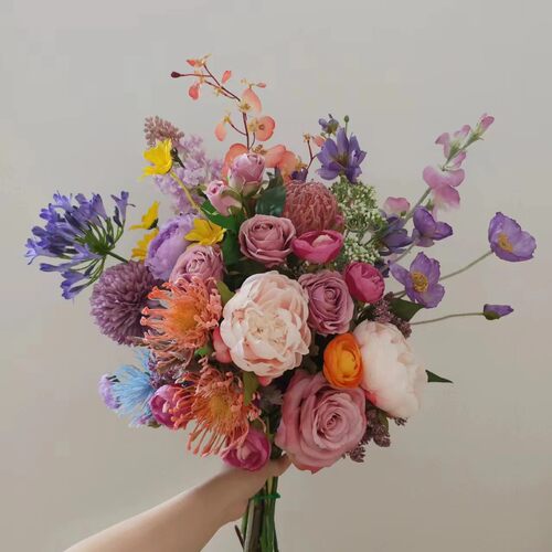 m321粉紫繁花大花束摆设仿真花绢花会所批发婚庆样板间假花