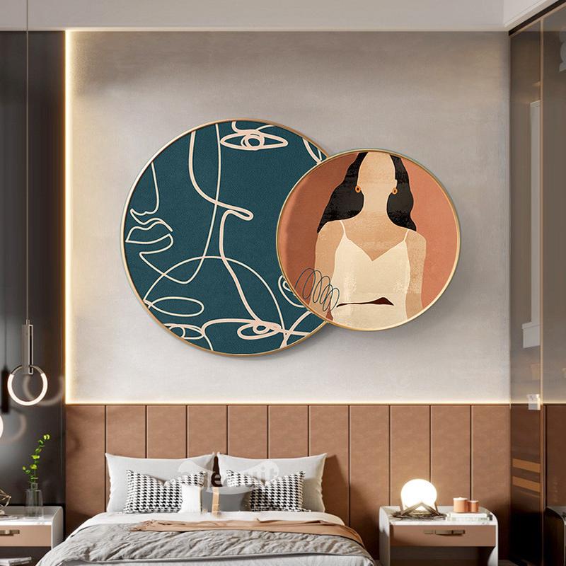 客厅装饰画北欧大气创意轻奢沙发背景墙挂画圆形叠加卧室床头壁画图片