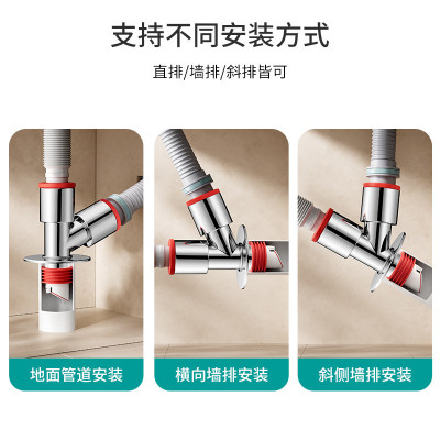 阳台下水管三头通洗衣机排水管地漏接头下水道三通分水器防臭地漏