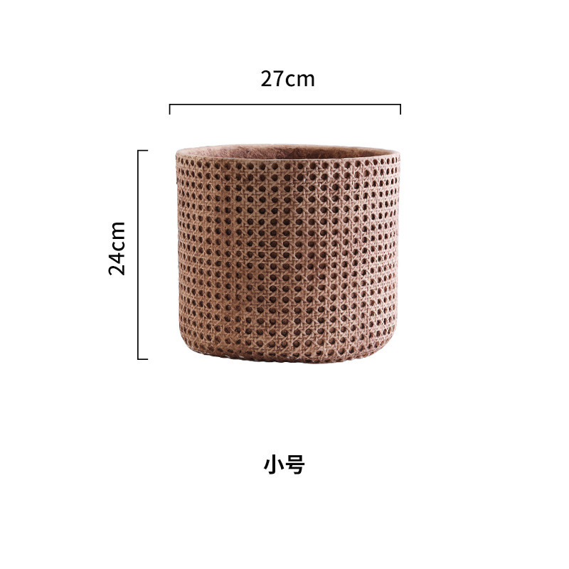 北欧仿竹编大号氧化镁托盘复古怀旧客厅庭院琴叶榕竹篮花盆带花盆
