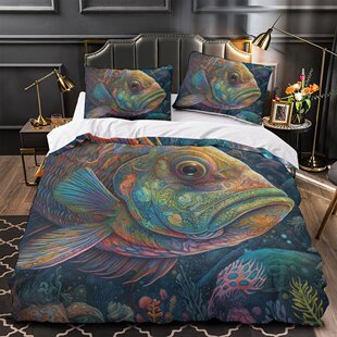 3d数码 印花磨毛鱼系列被套枕套二三件套涤纶彩色电商可代发