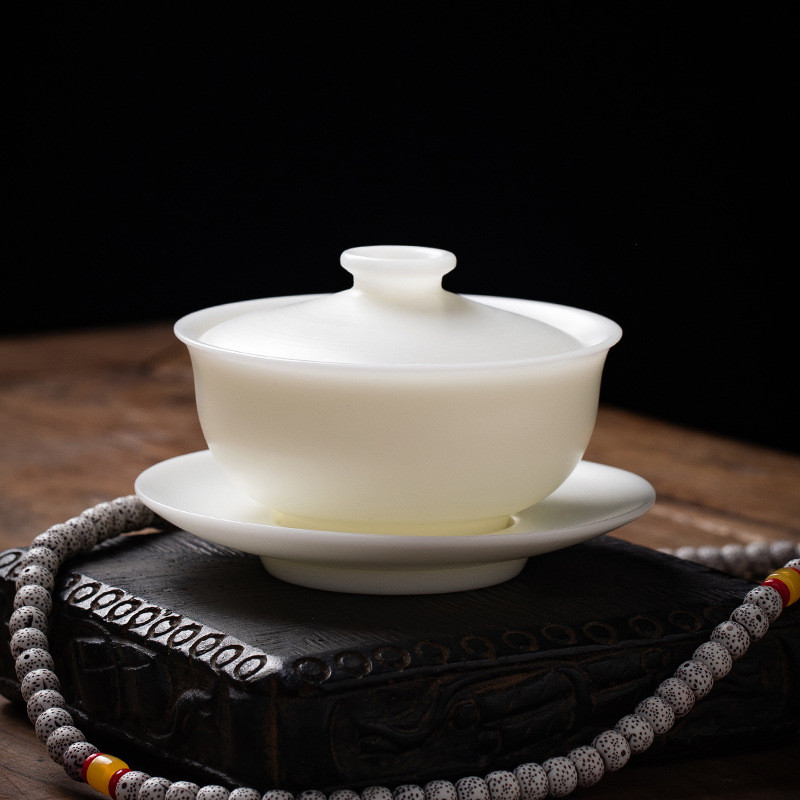 陈清宜大师手工暖玉羊脂玉德化白瓷三才盖碗陶瓷功夫泡茶碗