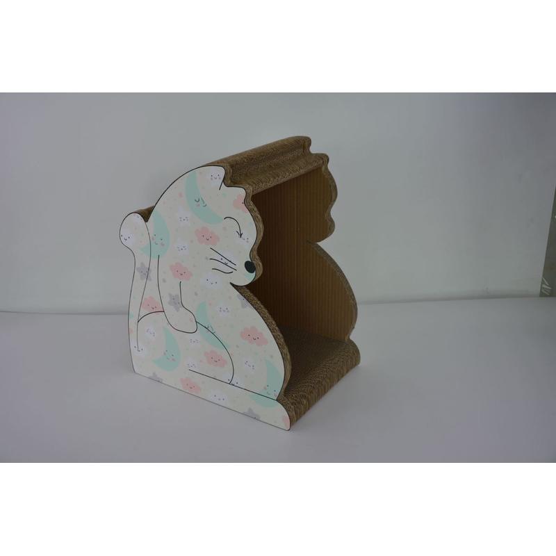 猫抓板-瓦楞纸纸制猫玩耍板-猫窝猫碗猫屋-大肚子猫-淡雅白