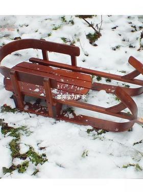 工厂直销雪橇滑冰车滑雪板实木儿童滑雪车橱窗展示木爬犁滑草车