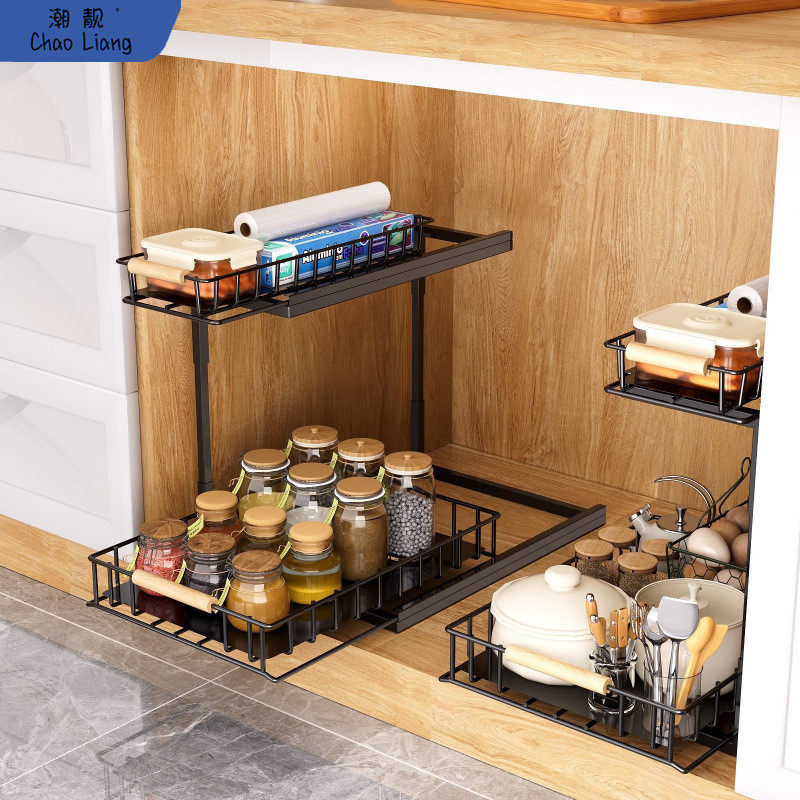 双层抽拉篮下水槽收纳架子卫生间橱柜内宿舍洗漱用品抽屉置物包邮