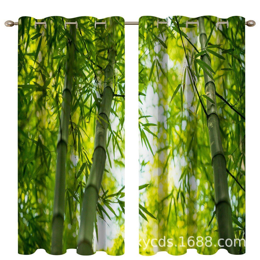 新品印花遮光窗帘打孔帘杆穿外贸内销电商批发老灰双叉门窗帘