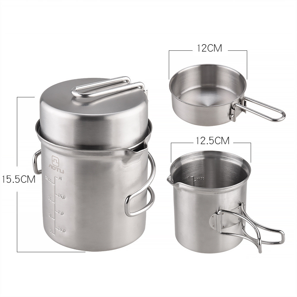 aotu户外便携柴火炉套锅野营柴火锅套装不锈钢柴火炉炊具AT6390