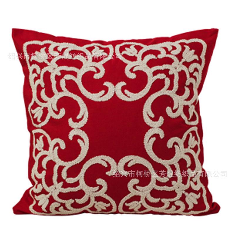 美式棉绳刺绣绣花沙发抱枕棉麻抱枕套不含芯灰色沙发靠垫