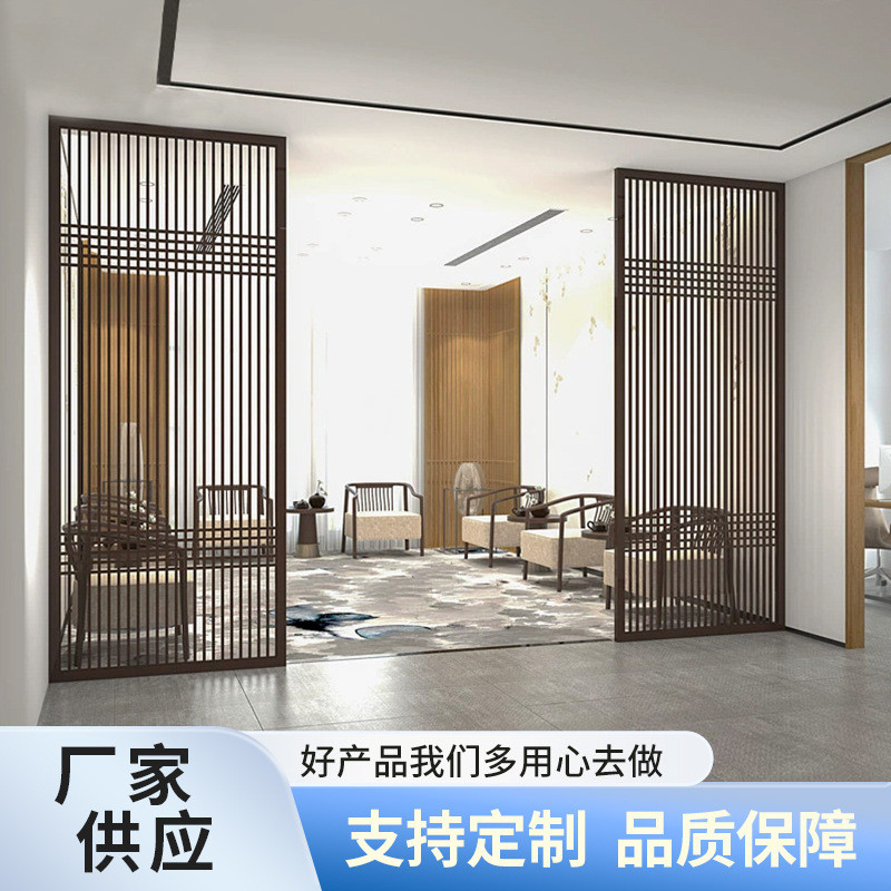 木纹铝屏风装修铝合金隔断铝方通天花装饰铝方管屏风立柱格栅