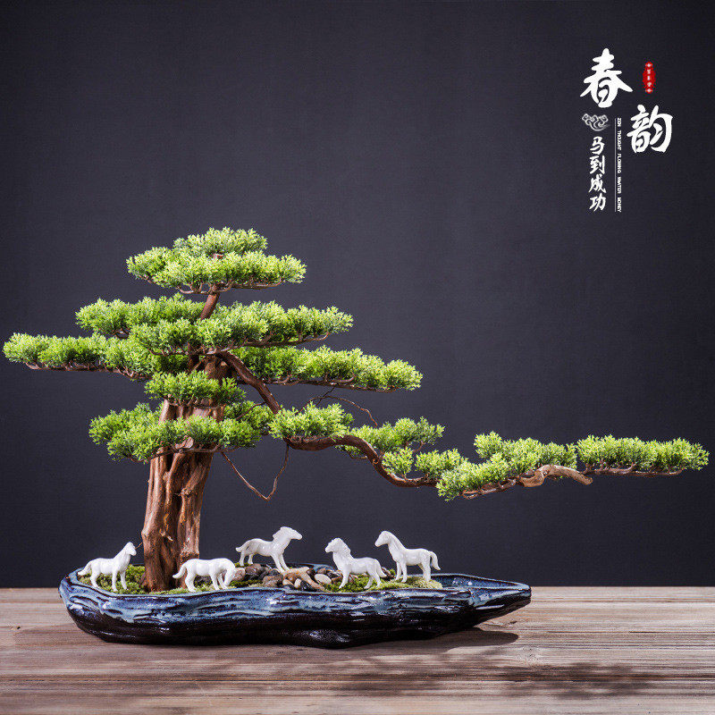 客厅枯山水禅意摆件创意新中式陶瓷假山微景观家居酒店玄关柜盆栽