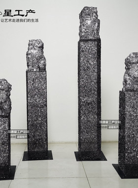 柱马栓狮子麒麟貔貅不锈钢镂空户外别墅庭院金属神兽雕塑软装摆件