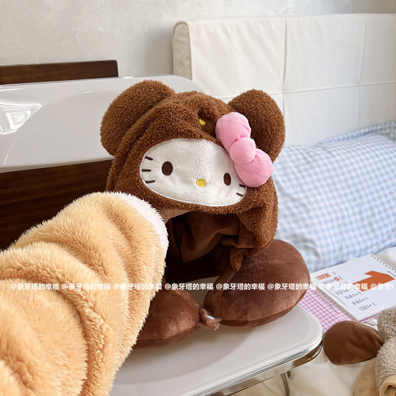 可爱卡通毛绒厨师狗连帽U型枕护颈枕旅行便携飞机枕带帽U枕女礼物
