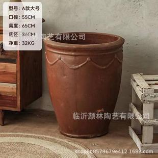 敞口高筒花盆栽树盆加厚复古民俗乡村景观盆陶盆装饰大花盆高盆粗