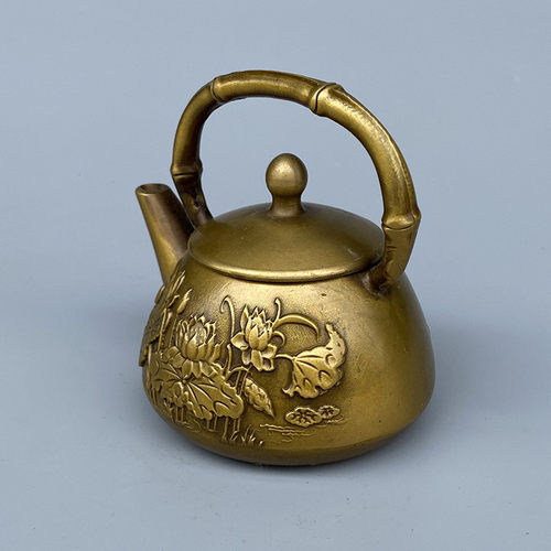 热销铜壶纯铜荷叶莲花壶复古家用壶摆件泡茶壶工艺品家居摆件创意