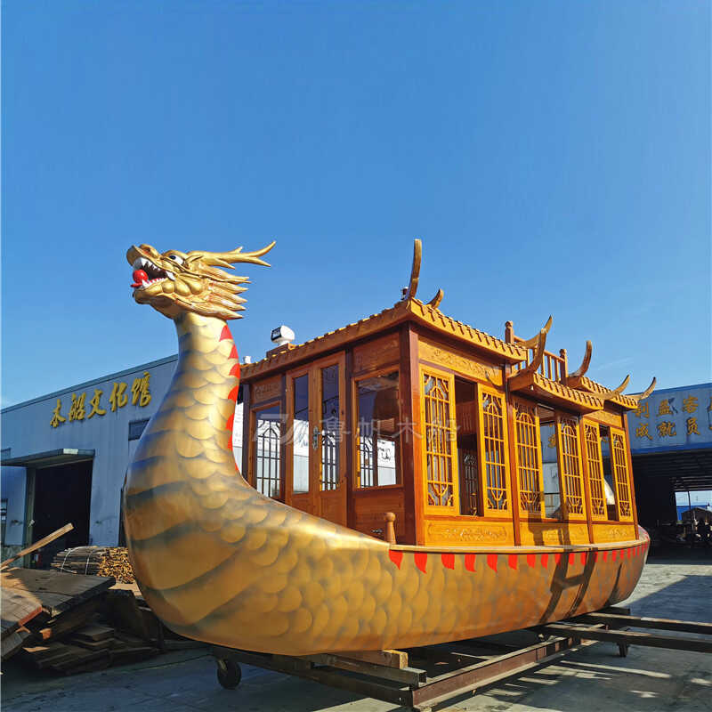 实木仿古电动画舫船小型观光旅游船公园景区水上餐饮船