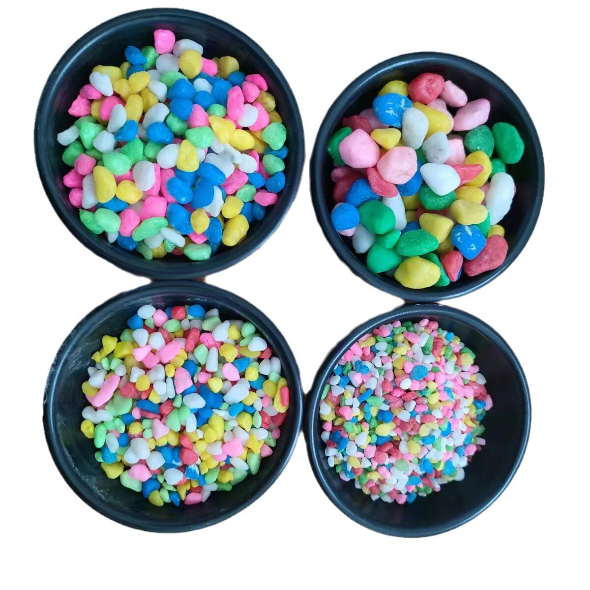 供应水族子3-6毫米染色五彩石鱼缸彩虹石地面装饰彩色卵石五彩石