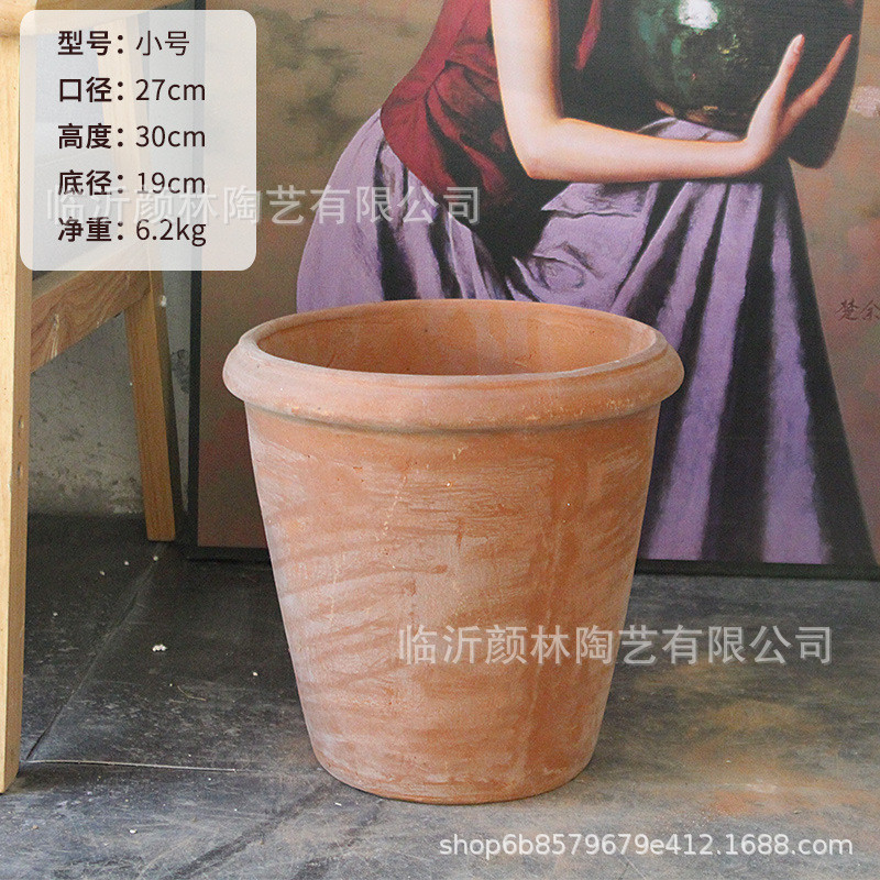 供应出口现货大口盆大码栽树盆复古庭院红陶盆粗陶美式乡村景观盆