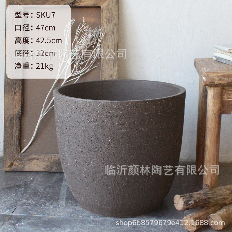 北欧花盆简约摆件粗陶盆紫砂高档花盆陶盆客厅装饰盆现代绿植陶缸