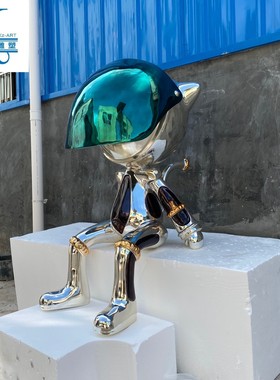 样板房猫咪雕塑创意软装饰品酒店大堂装置艺术品电镀大型落地摆件