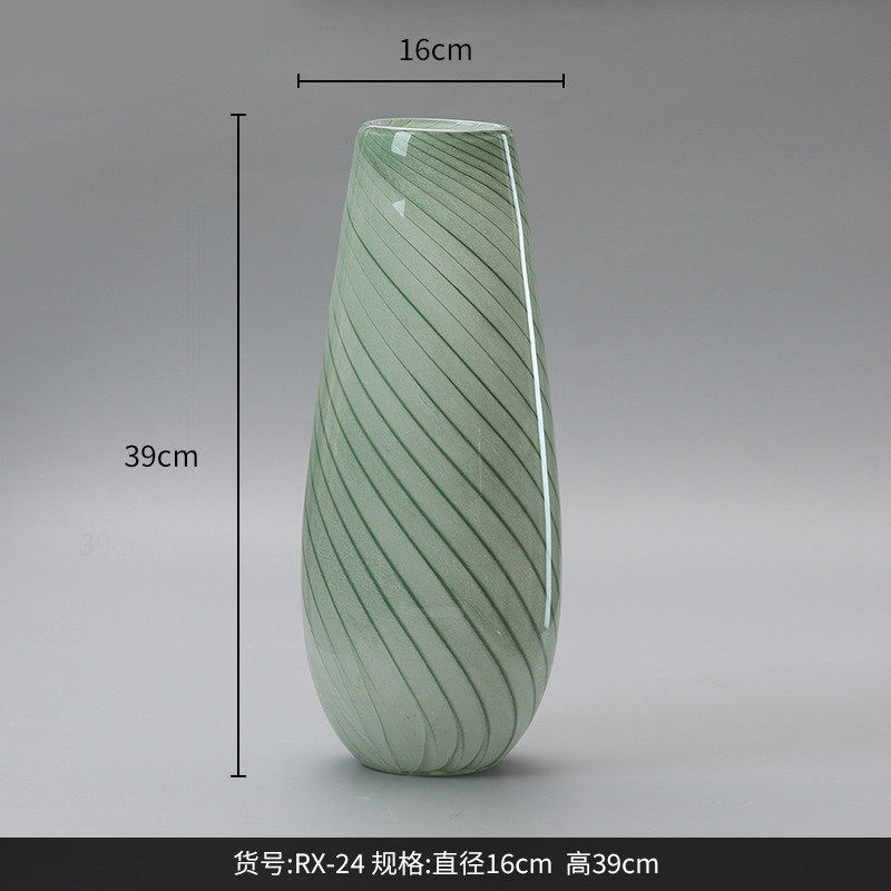 bestwest绿色春笋条纹水培小口软装花瓶摆件家居玻璃装饰品花器