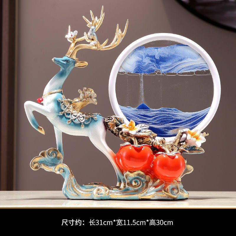 创意摆件家居饰品高档招财糜鹿轻奢沙漏流沙画装饰品乔迁新居礼品