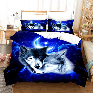 3d数码 印花磨毛狼床上用品四件套系列三件套床单被单枕头