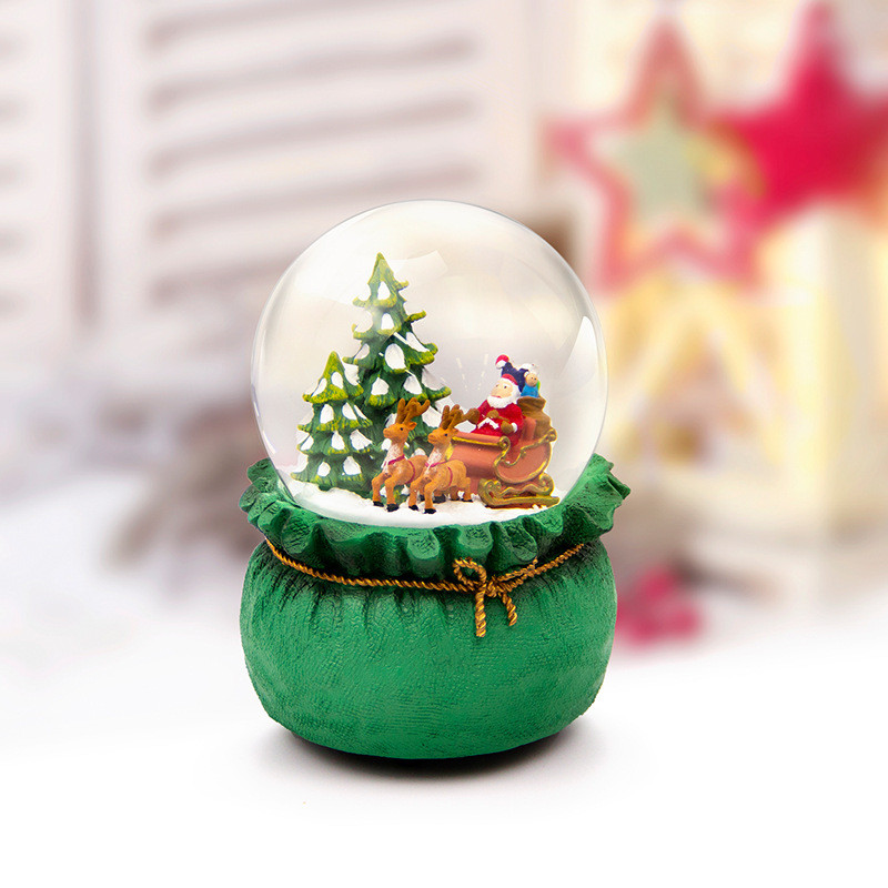 热销圣诞ball树脂雪花2022christmas crystal 水晶球音乐盒旋转音
