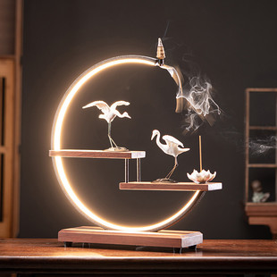 创意鹤仙陶瓷鹤摆件灯圈寿星礼品送老人祝寿贺礼客厅家居装饰摆设