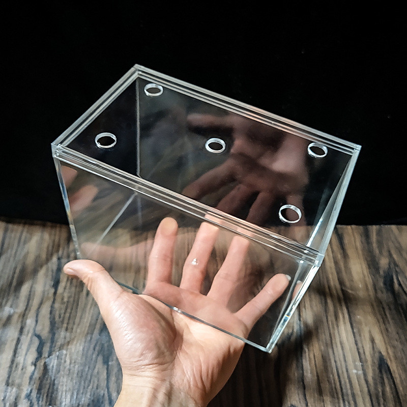 长方形透明鱼缸亚克力斗鱼盒办公室桌面迷你小型方缸带盖子透气孔