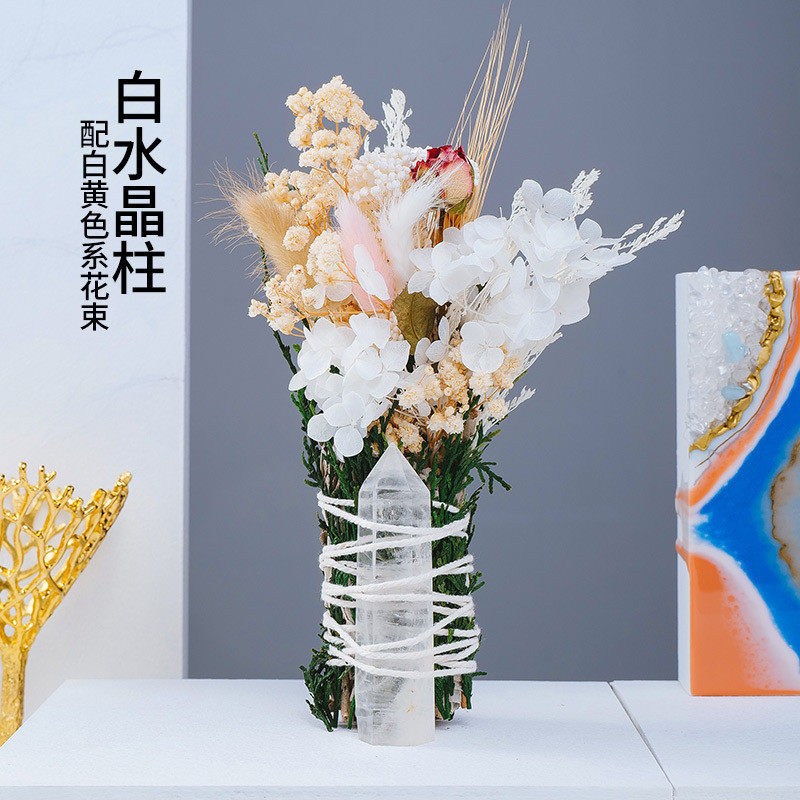 厂家直销天然紫水晶柱干花束组合树水晶仿真花束家居装饰摆件批发