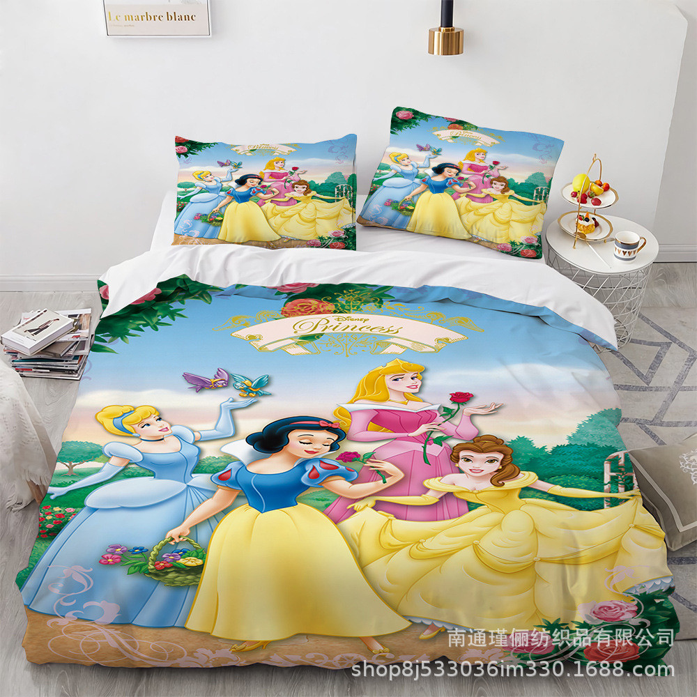 数码印花卡通四件套 公主3d外贸被套三件套