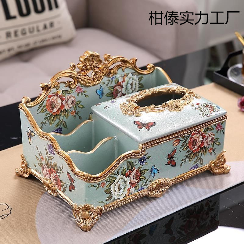 欧式多功能纸巾盒装饰抽纸盒美式遥控器收纳盒复古客厅茶几摆