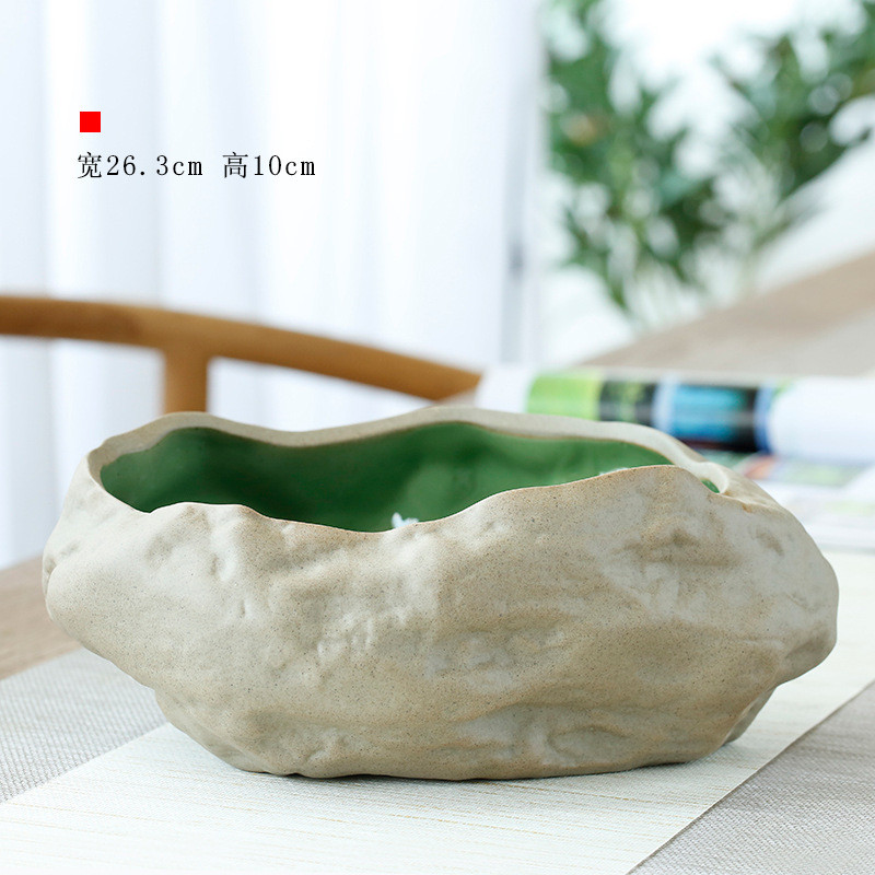 粗陶仿石头花盆中式粗陶水培碗莲睡莲铜钱草陶瓷花盆大号家用批发