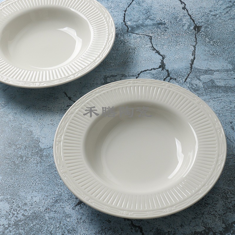 【某牌孤品】釉下彩简约意面草帽盘【高端新骨瓷】深盘菜盘子