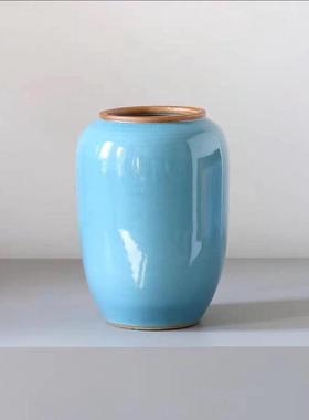 清荷裂纹蓝色陶瓷花瓶摆件景德镇禅意中式客厅样板房酒店软装饰品