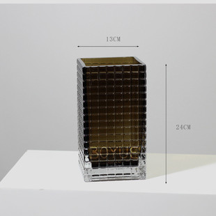简约现代方形烛台城市之光大口径玻璃花瓶家用餐桌客厅水培软装饰